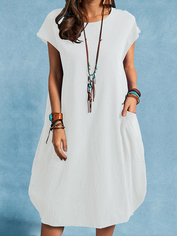 Casual Loose Solid Color Pocket Dress