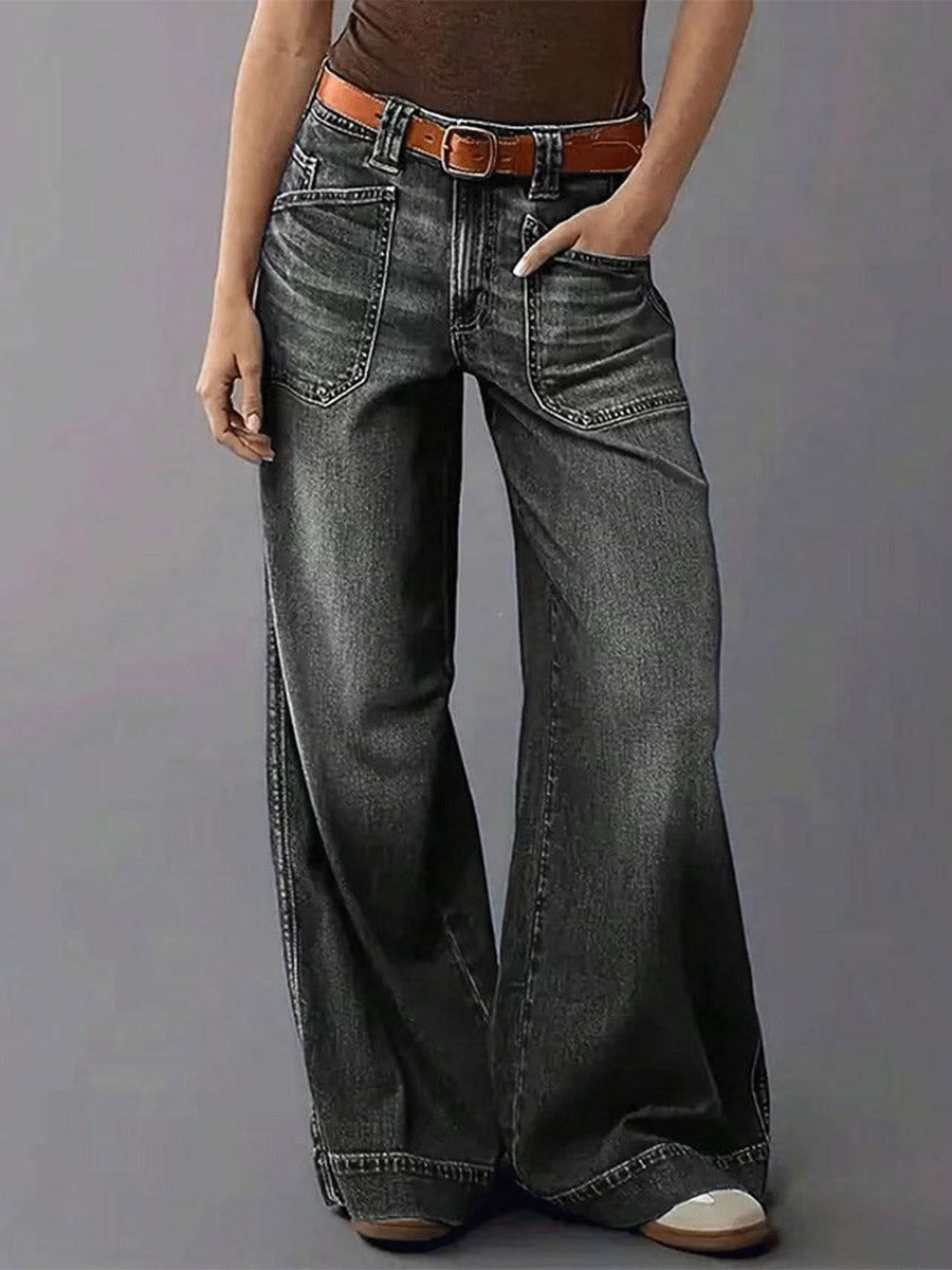 Relaxed Fit Wide Leg Denim Jeans
