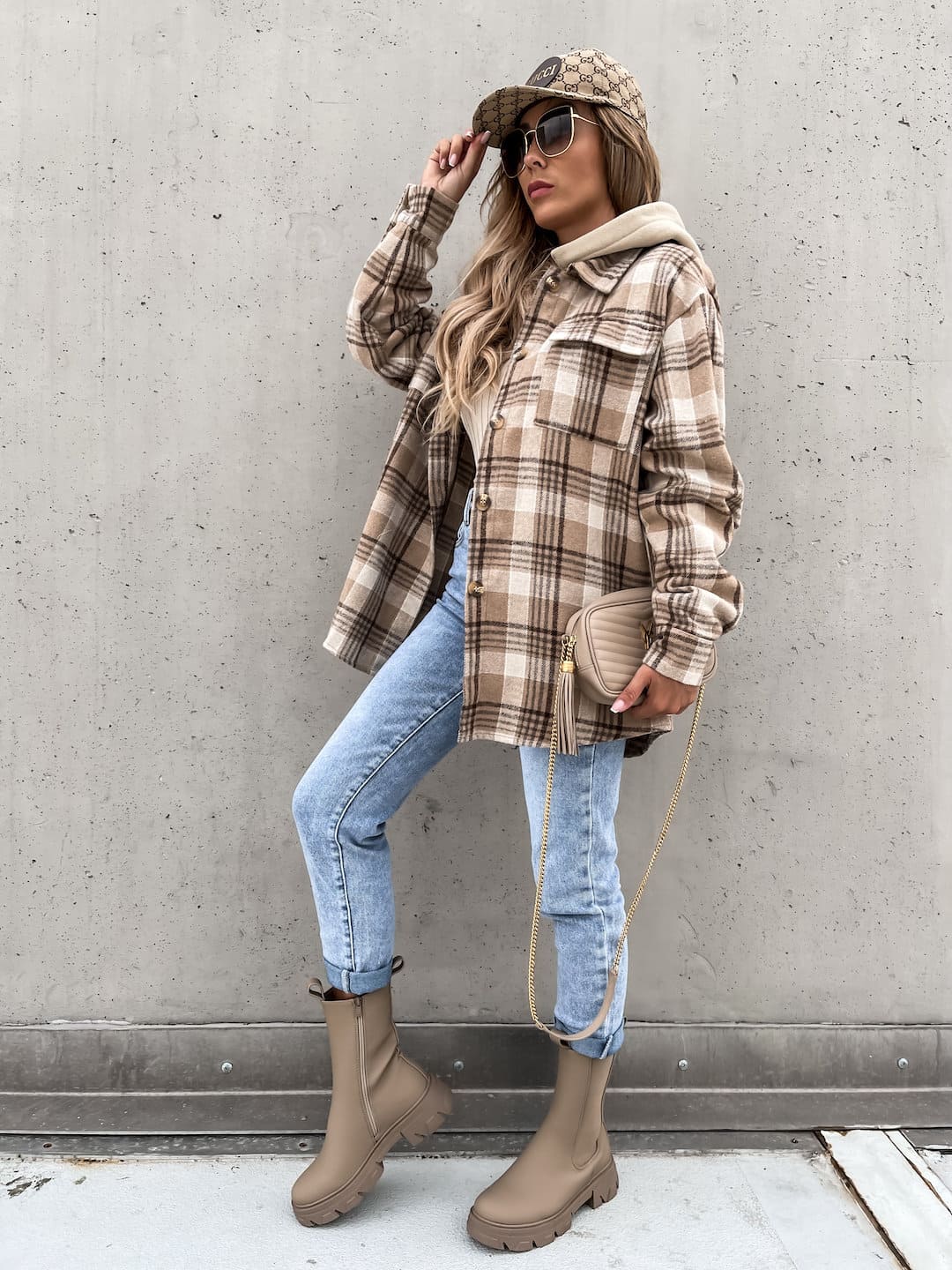 Detachable Hooded Plaid Shacket
