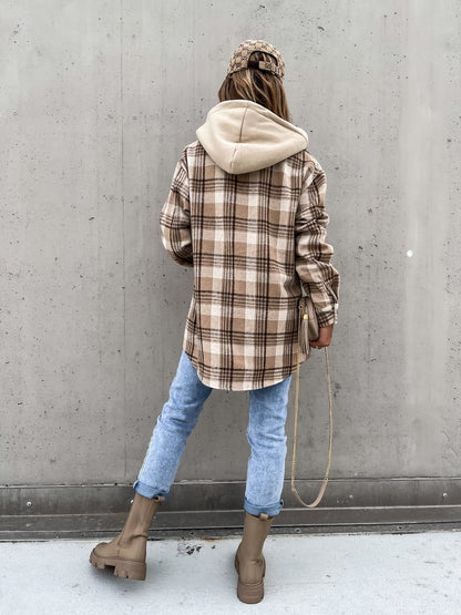 Detachable Hooded Plaid Shacket