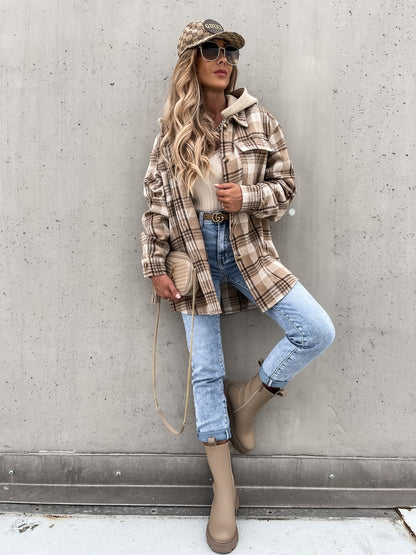 Detachable Hooded Plaid Shacket