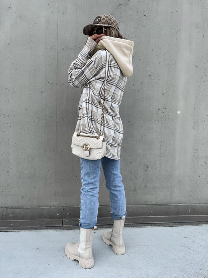 Detachable Hooded Plaid Shacket