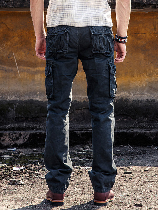 Men's Cotton Outdoor Casual Multi-Pocket Straight Cargo Pants