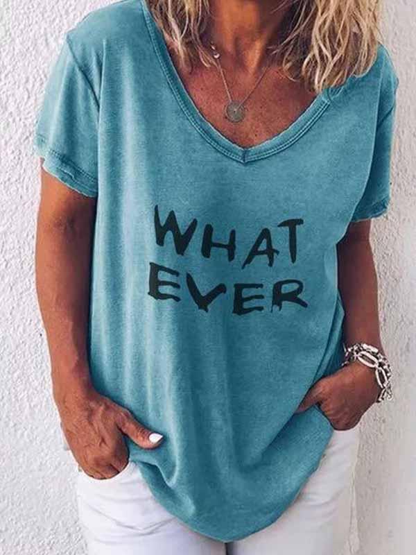 WHAT EVER Letter Print T-Shirt