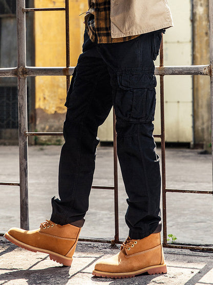 Men's Cotton Outdoor Casual Multi-Pocket Straight Cargo Pants