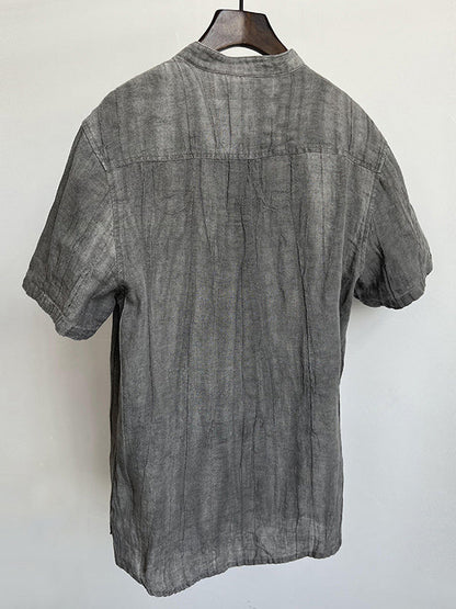 Men's 100% Linen Short Sleeve Henley Shirt