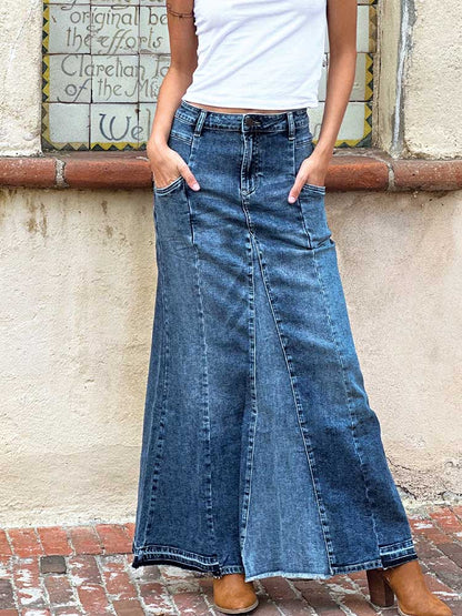 Stretch Slimming A-Line Jean Maxi Skirt - Clearance Sale