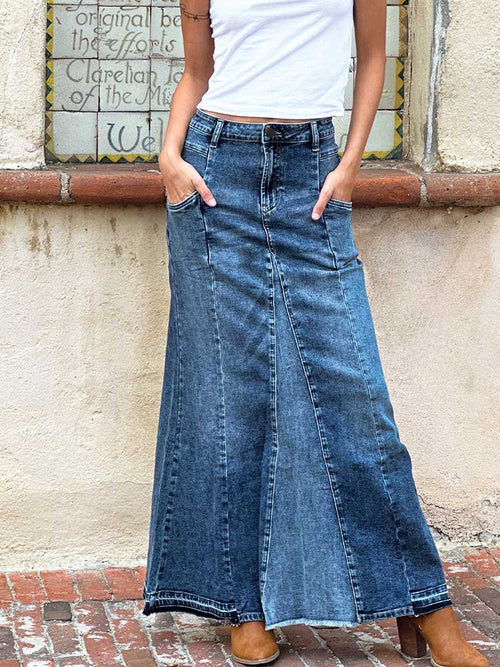 Stretch Slimming A-Line Jean Maxi Skirt - Clearance Sale