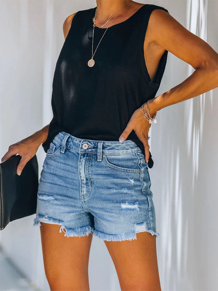 Fray Hem Distressed Jean Shorts