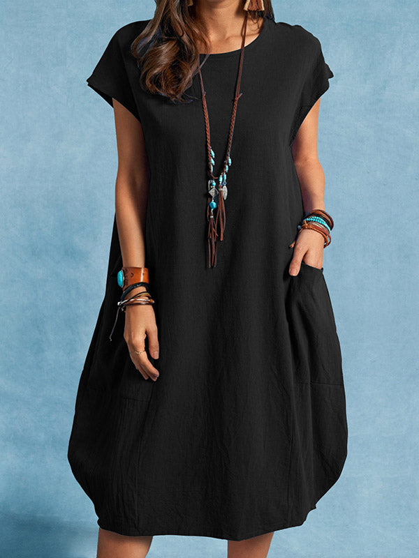 Casual Loose Solid Color Pocket Dress