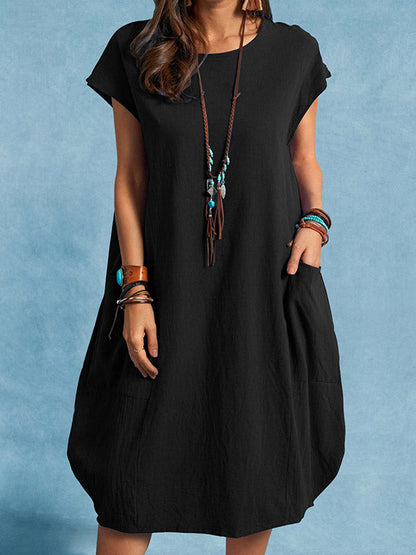 Casual Loose Solid Color Pocket Dress