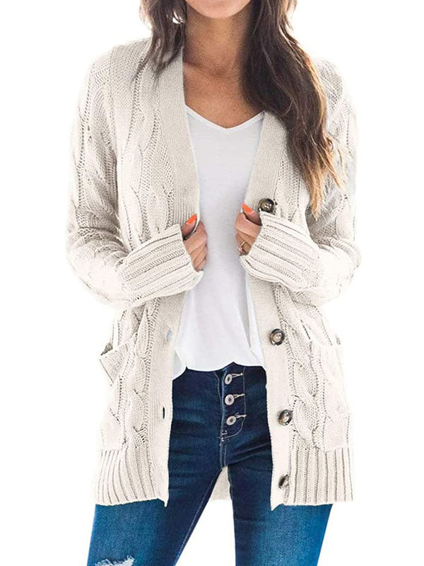 Button Front Pocketed Knit Cardigan