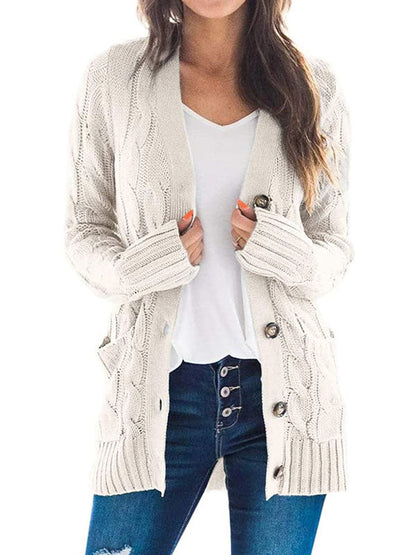 Button Front Pocketed Knit Cardigan