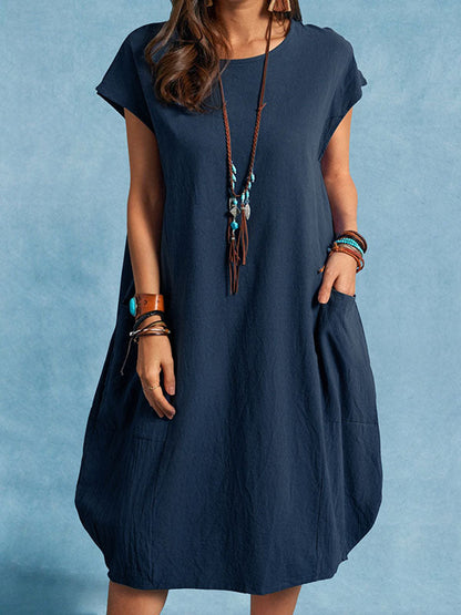 Casual Loose Solid Color Pocket Dress
