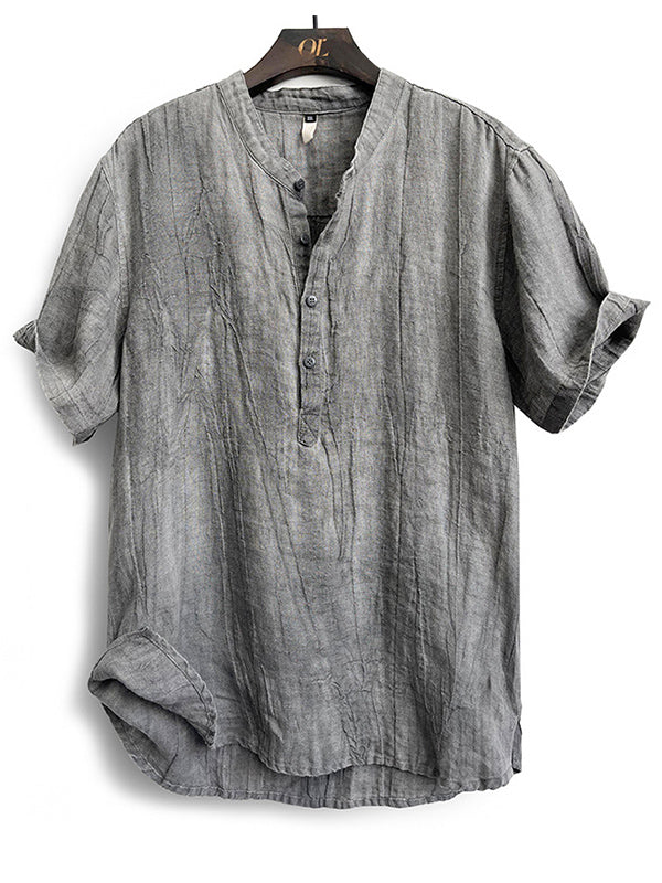 Men's 100% Linen Short Sleeve Henley Shirt