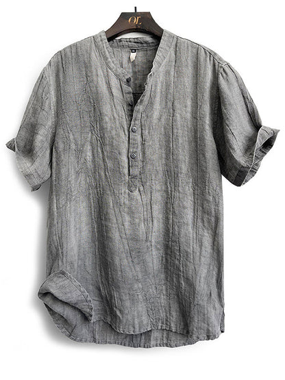 Men's 100% Linen Short Sleeve Henley Shirt