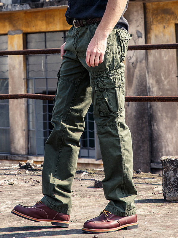 Men's Cotton Outdoor Casual Multi-Pocket Straight Cargo Pants