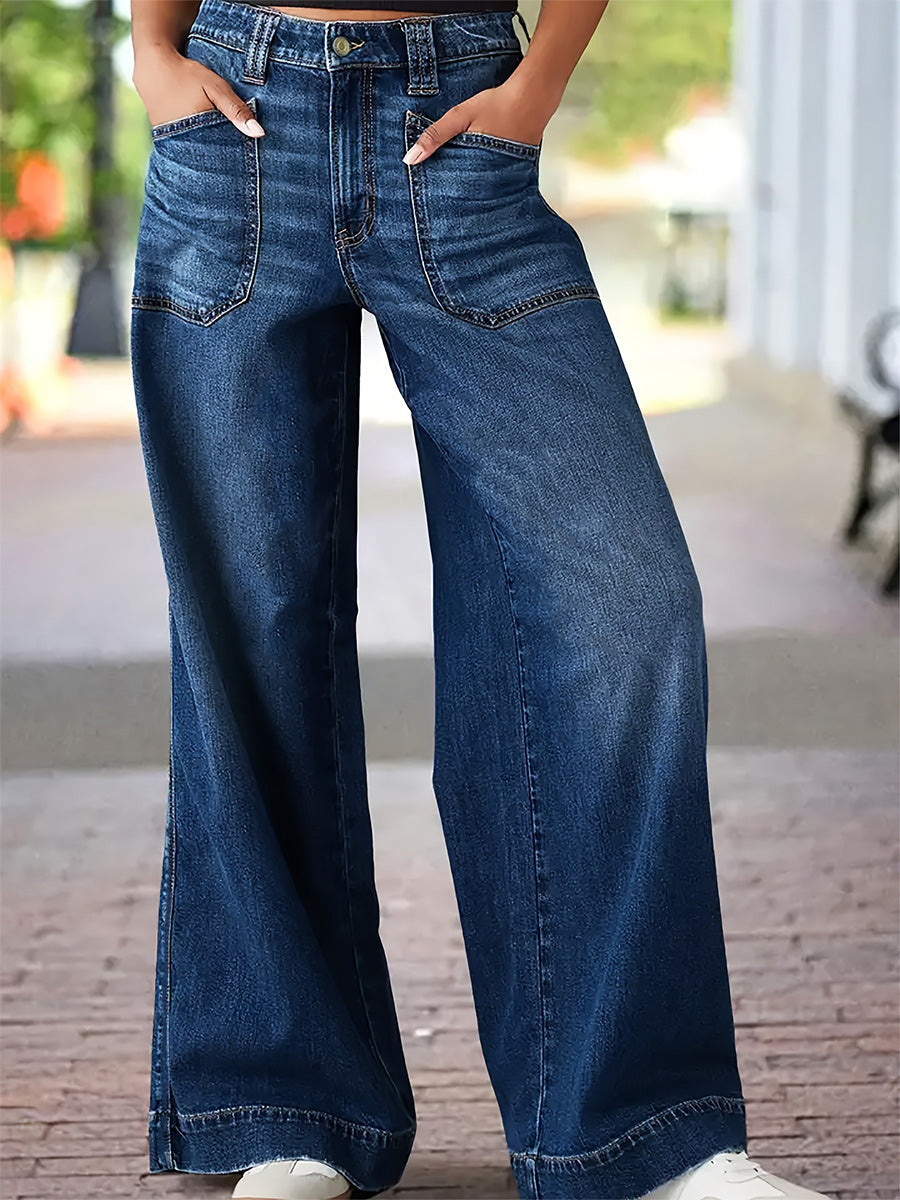 Relaxed Fit Wide Leg Denim Jeans