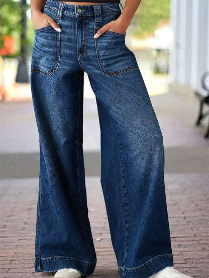Relaxed Fit Wide Leg Denim Jeans