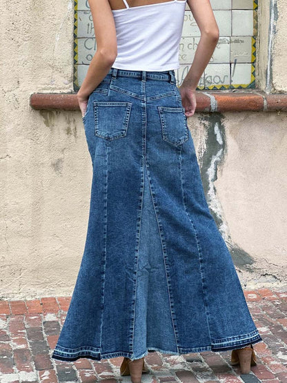 Stretch Slimming A-Line Jean Maxi Skirt - Clearance Sale