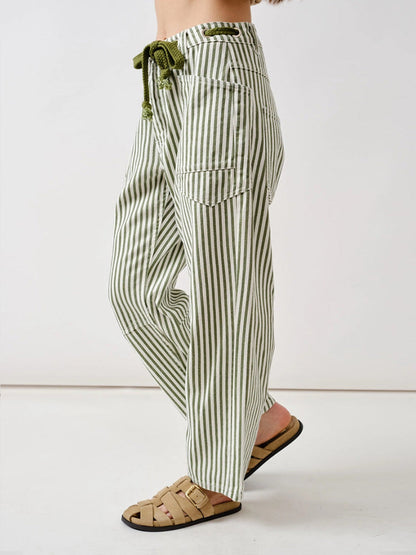 Railroad Stripe Relaxed Fit Barrel Pants - Clearance Sale