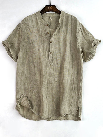 Men's 100% Linen Short Sleeve Henley Shirt