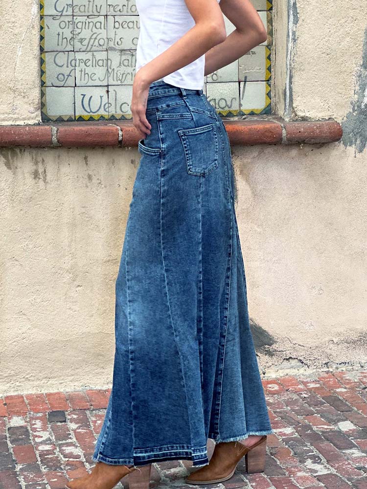 Stretch Slimming A-Line Jean Maxi Skirt - Clearance Sale