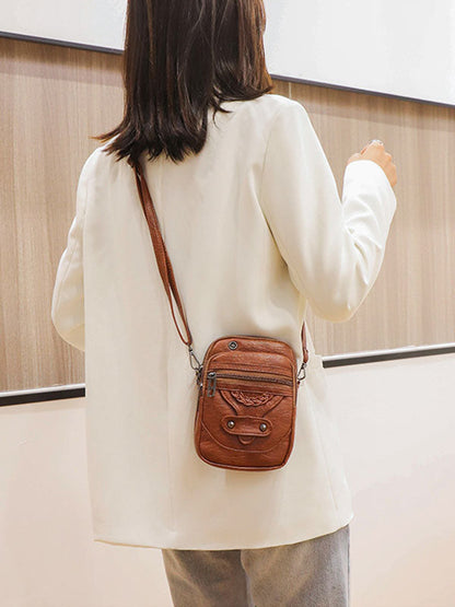Vintage-Inspired Studded Washed Leather Crossbody Bag