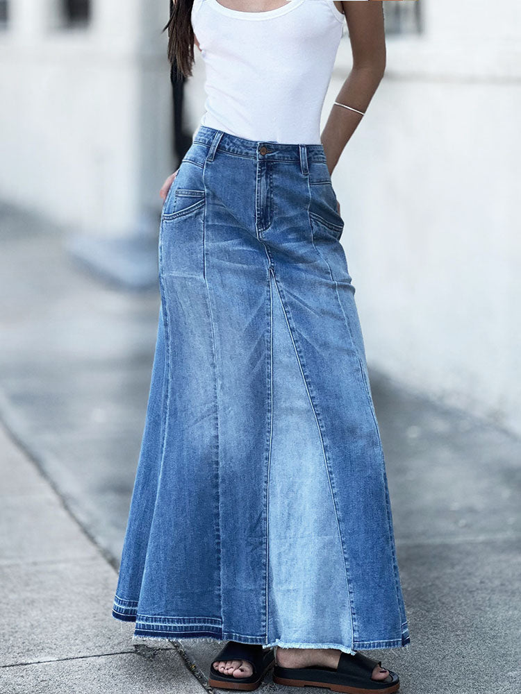 Stretch Slimming A-Line Jean Maxi Skirt - Clearance Sale