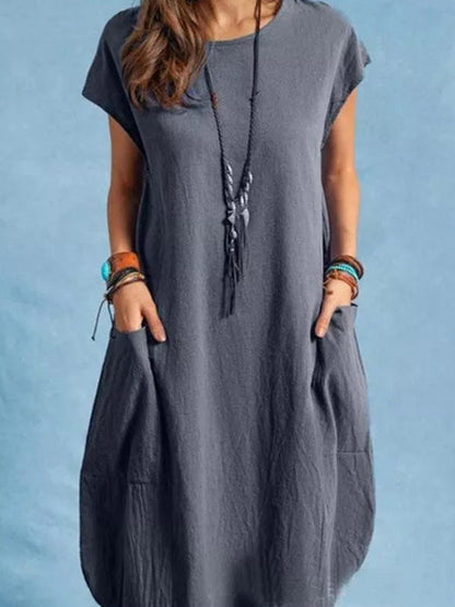 Casual Loose Solid Color Pocket Dress