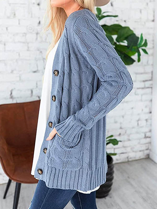 Button Front Pocketed Knit Cardigan