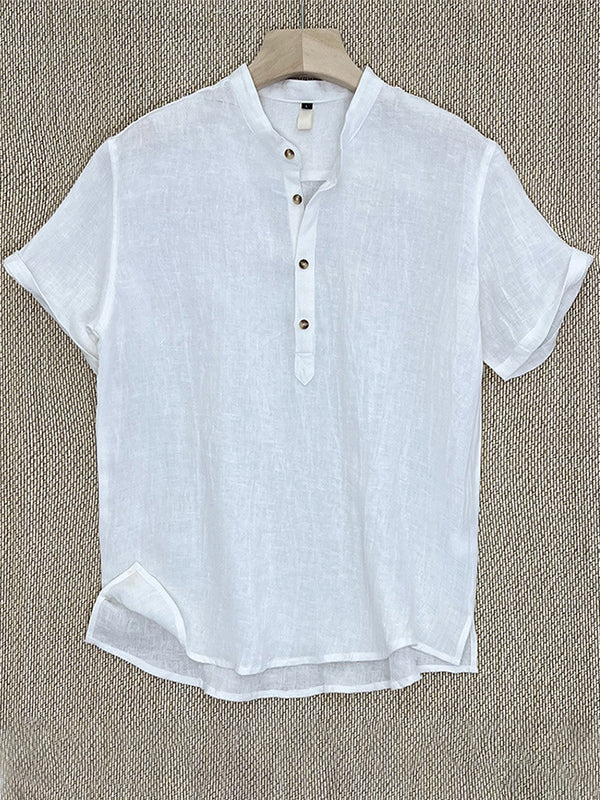 Men's 100% Linen Short Sleeve Henley Shirt