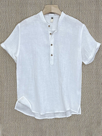 Men's 100% Linen Short Sleeve Henley Shirt