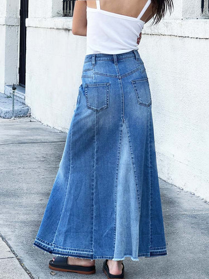 Stretch Slimming A-Line Jean Maxi Skirt - Clearance Sale