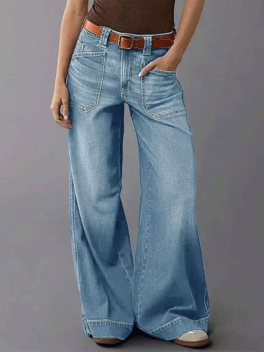 Relaxed Fit Wide Leg Denim Jeans