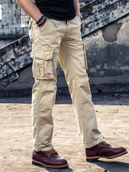 Men's Cotton Outdoor Casual Multi-Pocket Straight Cargo Pants